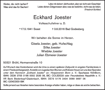 Anzeige von Eckhard Joester von  Schlossbote/Werbekurier 