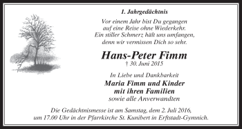 Anzeige von Hans-Peter Fimm von  Werbepost 