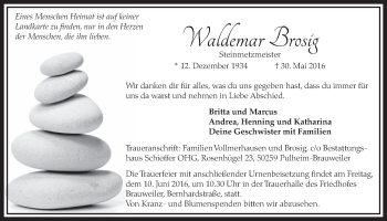 Anzeige von Waldemar Brosig von  Sonntags-Post 