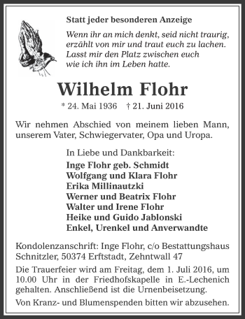 Anzeige von Wilhelm Flohr von  Werbepost 