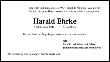 Anzeige von Harald Ehrke von Kölner Stadt-Anzeiger / Kölnische Rundschau / Express