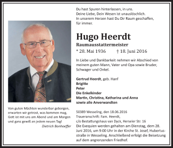 Anzeige von Hugo Heerdt von  Schlossbote/Werbekurier 