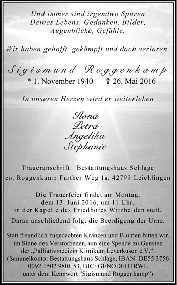 Anzeige von Sigismund Roggenkamp von Kölner Stadt-Anzeiger / Kölnische Rundschau / Express