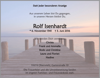 Anzeige von Rolf lsenhardt von  Anzeigen Echo 