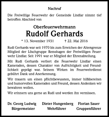 Anzeige von Rudolf Gerhards von Kölner Stadt-Anzeiger / Kölnische Rundschau / Express