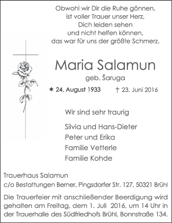 Anzeige von Maria Salamun von  Schlossbote/Werbekurier 