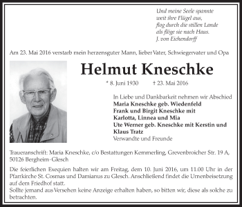 Anzeige von Helmut Kneschke von  Sonntags-Post 