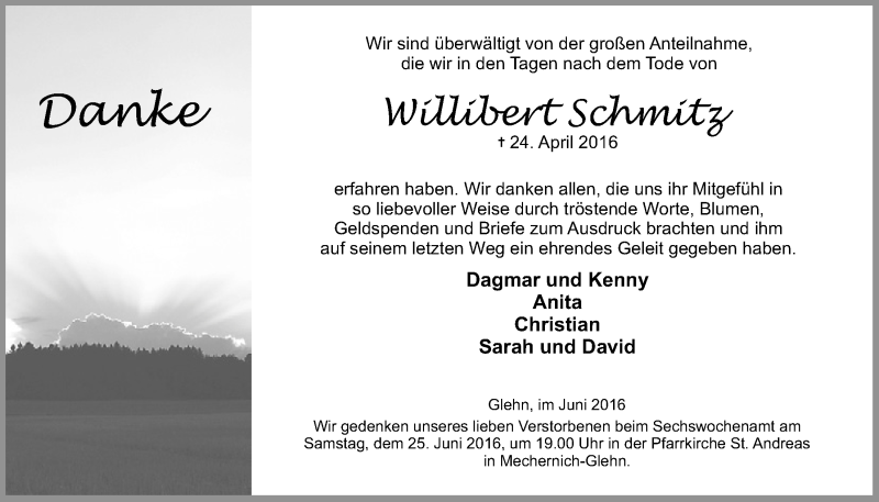  Traueranzeige für Willibert Schmitz vom 18.06.2016 aus  Blickpunkt Euskirchen 