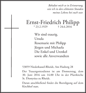 Anzeige von Ernst-Friedrich Philipp von  Extra Blatt 