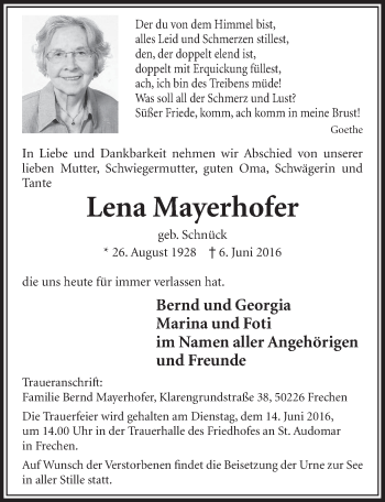 Anzeige von Lena Mayerhofer von  Sonntags-Post 