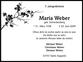 Anzeige von Maria Weber von Kölner Stadt-Anzeiger / Kölnische Rundschau / Express