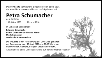 Anzeige von Petra Schumacher von Kölner Stadt-Anzeiger / Kölnische Rundschau / Express