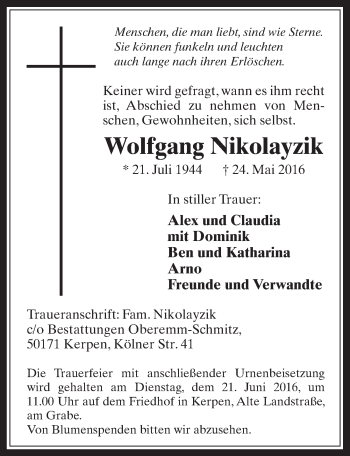 Anzeige von Wolfgang Nikolayzik von  Werbepost 