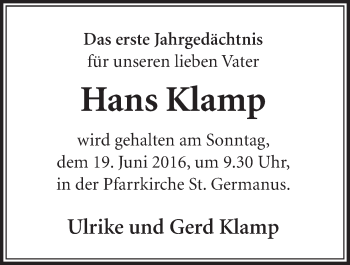 Anzeige von Hans Klamp von  Schlossbote/Werbekurier 