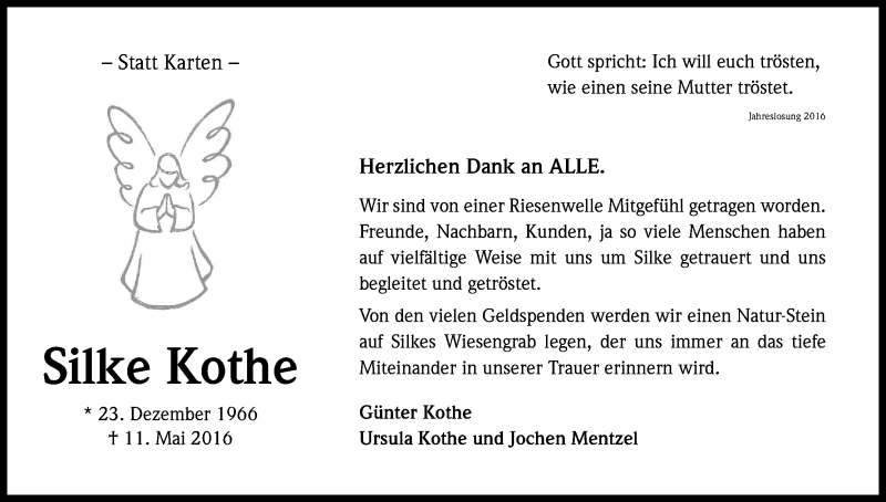  Traueranzeige für Silke Kothe vom 15.06.2016 aus Kölner Stadt-Anzeiger / Kölnische Rundschau / Express