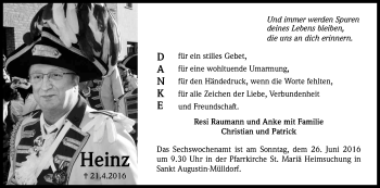 Anzeige von Heinz  von Kölner Stadt-Anzeiger / Kölnische Rundschau / Express