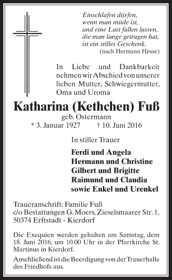 Anzeige von Katharina Fuß von  Werbepost 