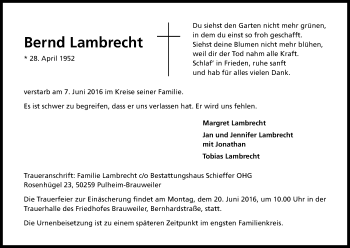 Anzeige von Bernd Lambrecht von Kölner Stadt-Anzeiger / Kölnische Rundschau / Express