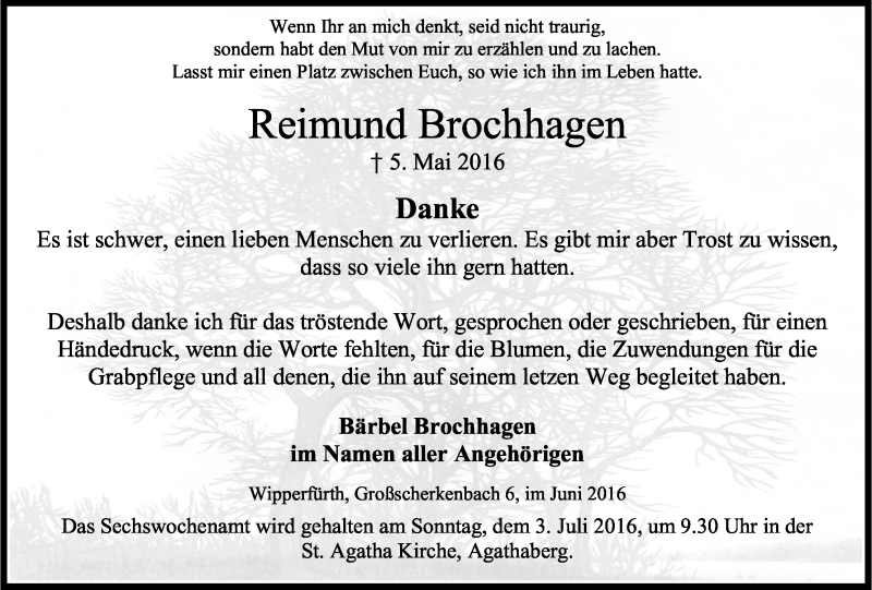  Traueranzeige für Reimund Brochhagen vom 25.06.2016 aus Kölner Stadt-Anzeiger / Kölnische Rundschau / Express