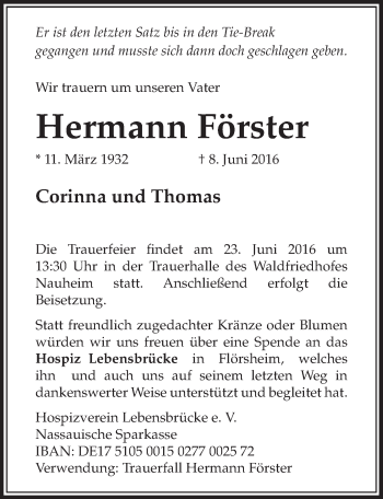 Anzeige von Hermann Förster von  Sonntags-Post 