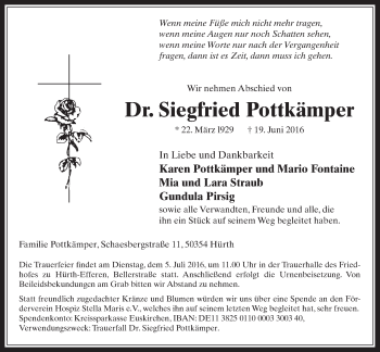 Anzeige von Siegfried Pottkämper von  Wochenende 