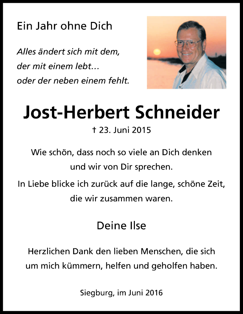 Traueranzeige für Jost-Herbert Schneider vom 25.06.2016 aus Kölner Stadt-Anzeiger / Kölnische Rundschau / Express