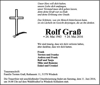 Anzeige von Rolf Graß von  Extra Blatt 