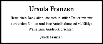 Anzeige von Ursula Franzen von Kölner Stadt-Anzeiger / Kölnische Rundschau / Express