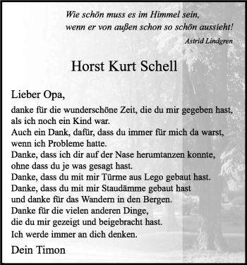 Anzeige von Horst Kurt Schell von Kölner Stadt-Anzeiger / Kölnische Rundschau / Express