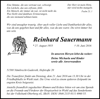 Anzeige von Reinhard Sauermann von Kölner Stadt-Anzeiger / Kölnische Rundschau / Express