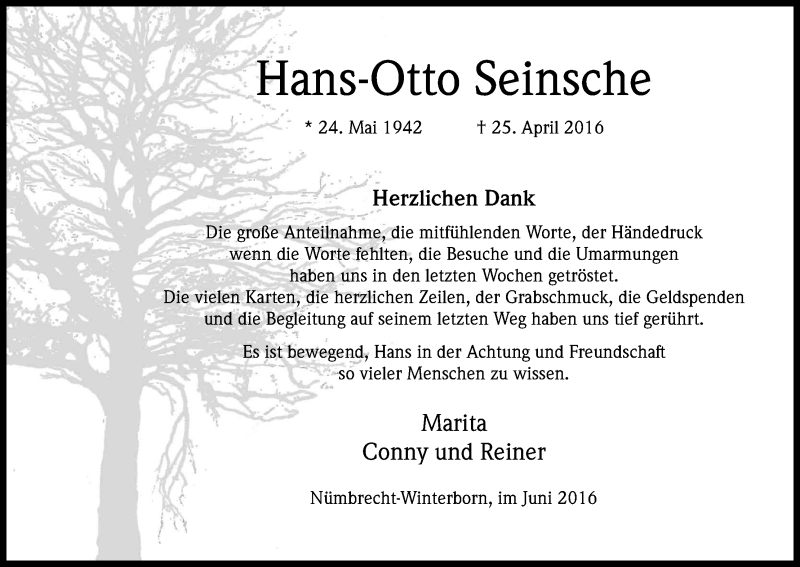  Traueranzeige für Hans-Otto Seinsche vom 11.06.2016 aus Kölner Stadt-Anzeiger / Kölnische Rundschau / Express