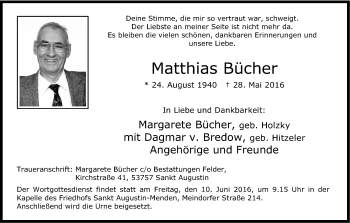 Anzeige von Matthias Bücher von Kölner Stadt-Anzeiger / Kölnische Rundschau / Express