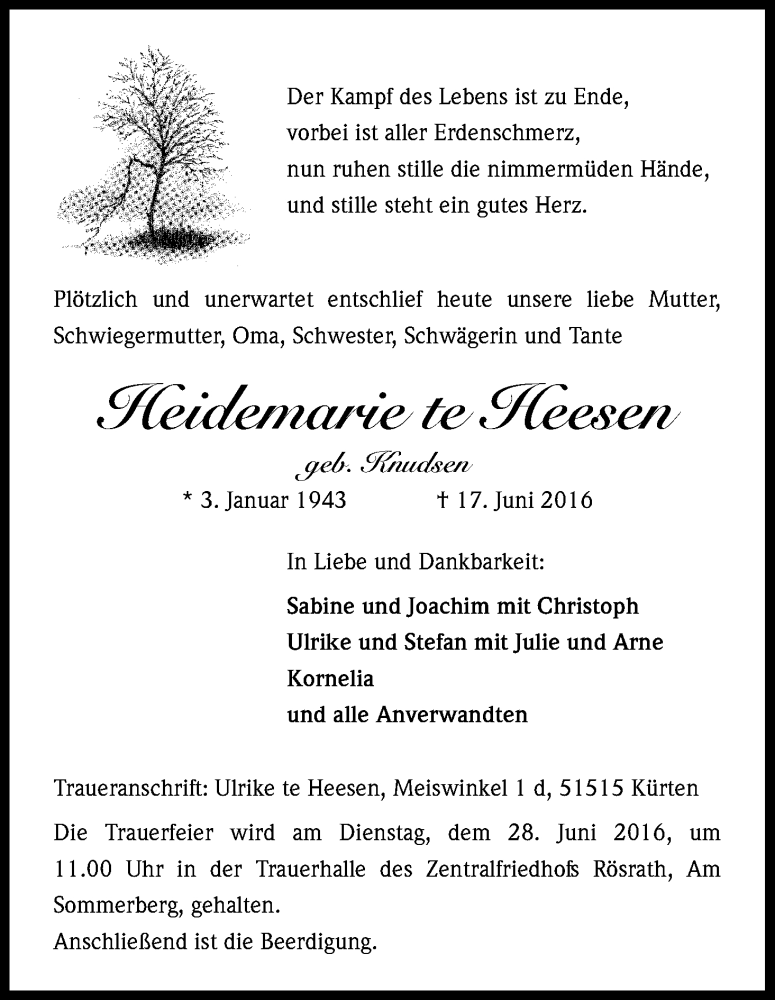  Traueranzeige für tye Lrnackei vom 25.06.2016 aus Kölner Stadt-Anzeiger / Kölnische Rundschau / Express