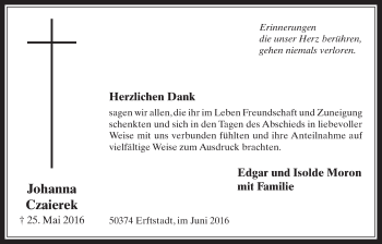 Anzeige von Johanna Czaierek von  Werbepost 