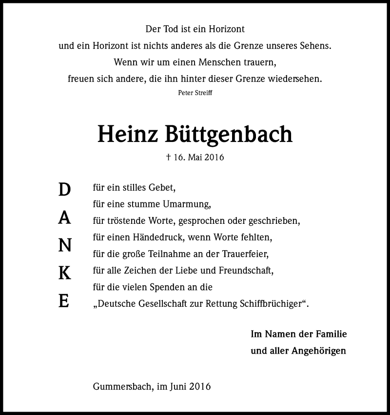 Traueranzeige für Heinz Büttgenbach vom 22.06.2016 aus Kölner Stadt-Anzeiger / Kölnische Rundschau / Express