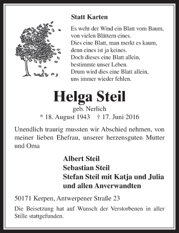 Anzeige von Helga Steil von  Werbepost 
