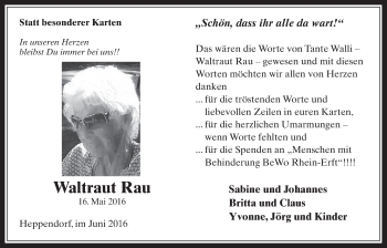 Anzeige von Waltraut Rau von  Werbepost 