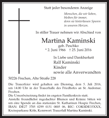 Anzeige von Martina Kaminski von  Wochenende 