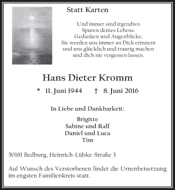 Anzeige von Hans Dieter Kromm von  Werbepost 