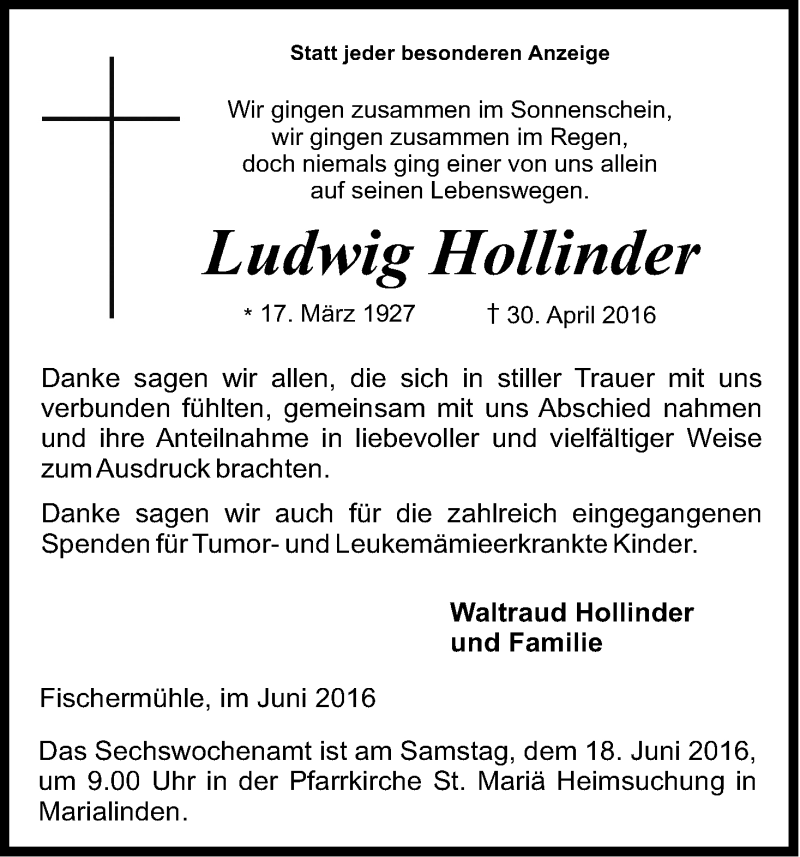  Traueranzeige für Ludwig Hollinder vom 11.06.2016 aus Kölner Stadt-Anzeiger / Kölnische Rundschau / Express