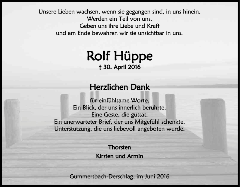  Traueranzeige für Rolf Hüppe vom 04.06.2016 aus Kölner Stadt-Anzeiger / Kölnische Rundschau / Express