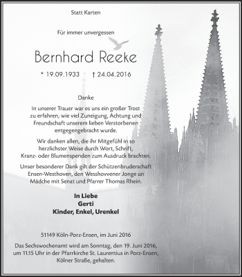 Anzeige von Bernhard Recke 