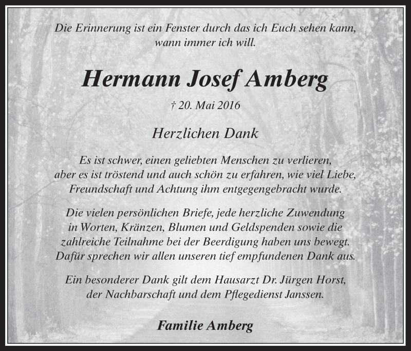  Traueranzeige für Hermann Josef Amberg vom 15.06.2016 aus  Wochenende 