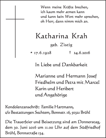 Anzeige von Katharina Krah von  Schlossbote/Werbekurier 