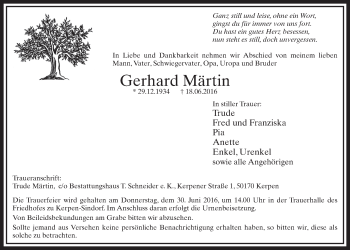Anzeige von Gerhard Märtin von  Sonntags-Post 