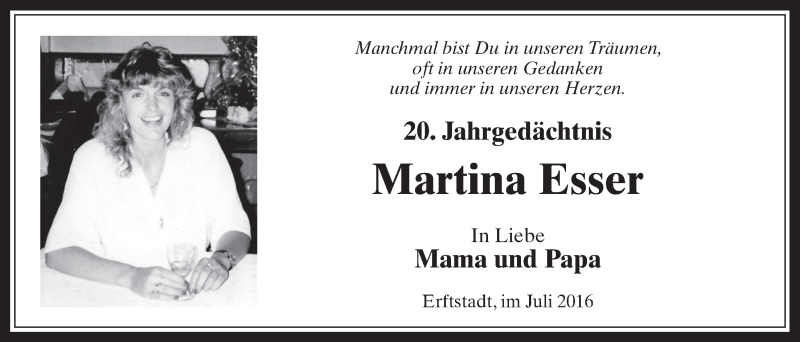  Traueranzeige für Martina Esser vom 29.06.2016 aus  Werbepost 