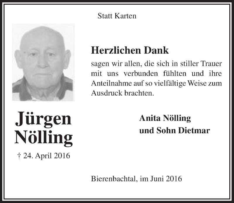  Traueranzeige für Jürgen Nölling vom 22.06.2016 aus  Lokalanzeiger 