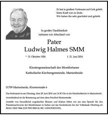Anzeige von Ludwig Halmes von Kölner Stadt-Anzeiger / Kölnische Rundschau / Express