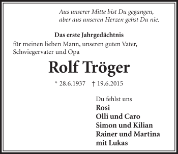 Anzeige von Rolf Tröger von  Schlossbote/Werbekurier 