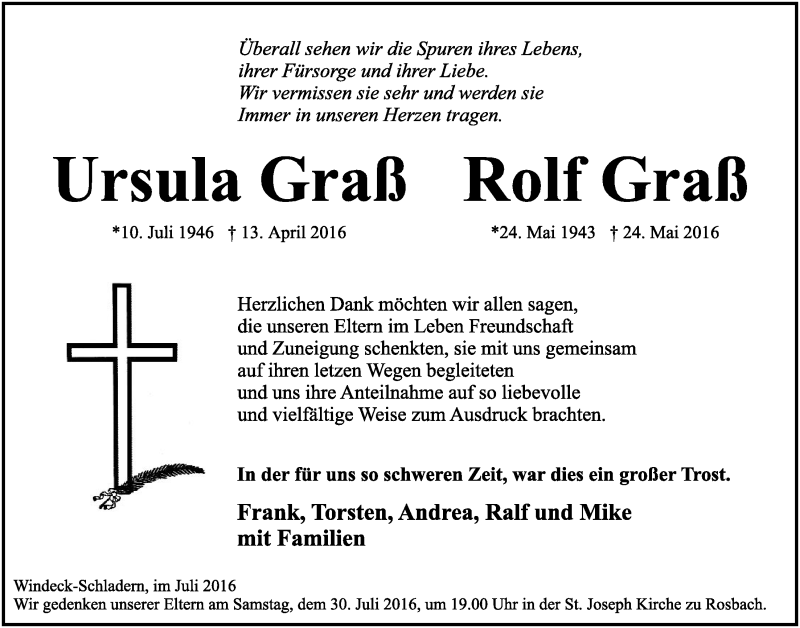  Traueranzeige für Rolf Graß vom 29.06.2016 aus  Extra Blatt 